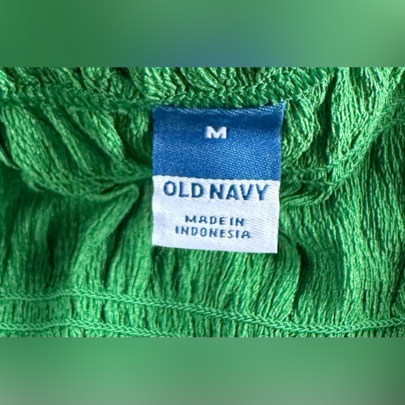 NWOT Smocked Old Navy Women’s Dress Sz M in Vibrant Green Tarp, Ruffled Sleeves - Picture 9 of 10